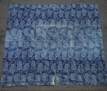 Antique Indigo Katazome Futon-ji – Chrysanthemum & Arabesque, 4 Panels Wide