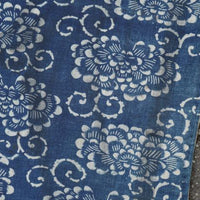 Antique Indigo Katazome Futon-ji – Chrysanthemum & Arabesque, 4 Panels Wide