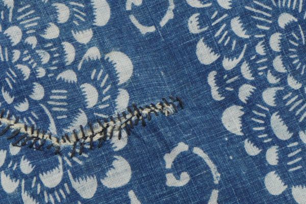 Antique Indigo Katazome Futon-ji – Chrysanthemum & Arabesque, 4 Panels Wide