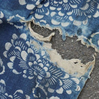 Antique Indigo Katazome Futon-ji – Chrysanthemum & Arabesque, 4 Panels Wide