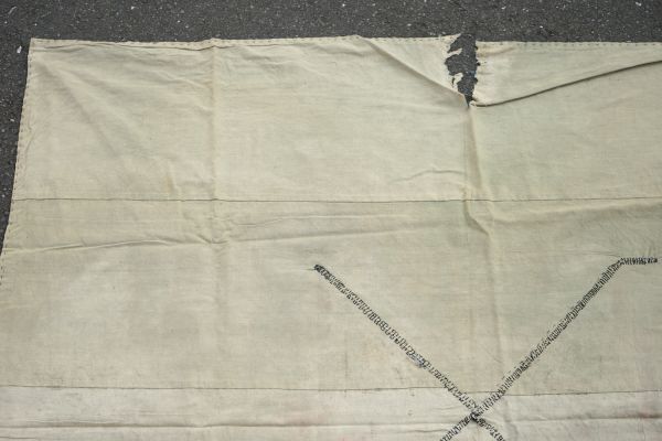 Antique Indigo Katazome Futon-ji – Chrysanthemum & Arabesque, 4 Panels Wide