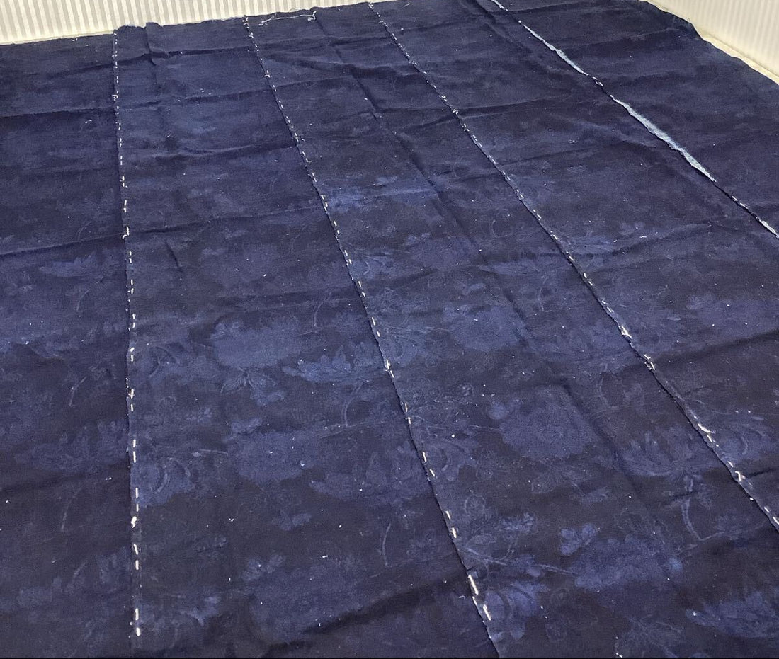 Antique Indigo & Bengala Futon-ji – Floral Katazome, 5 Panels Wide