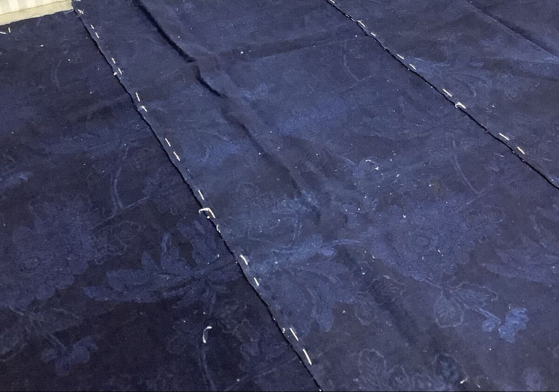 Antique Indigo & Bengala Futon-ji – Floral Katazome, 5 Panels Wide