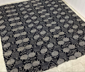 Antique Indigo Katazome Futonji – Chrysanthemum Arabesque, 5 Panels Wide