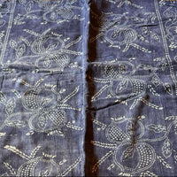 Antique Indigo Katazome Futon-ji – Dual Border Arabesque, 3 Panels Wide