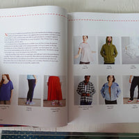 Open book showing a page with images of people wearing different outfits.