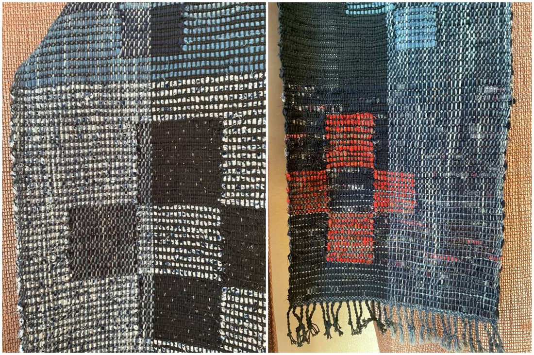 Blocked Floral Sakiori Handwoven Scarf Table Runner