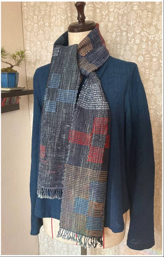 Blocked Floral Sakiori Handwoven Scarf Table Runner