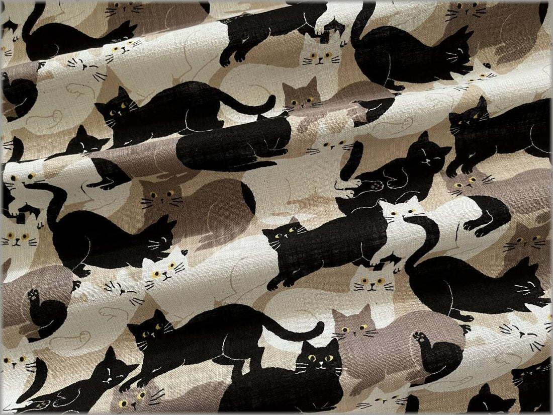 Linen-Like Slub Cotton, Taupe Cats