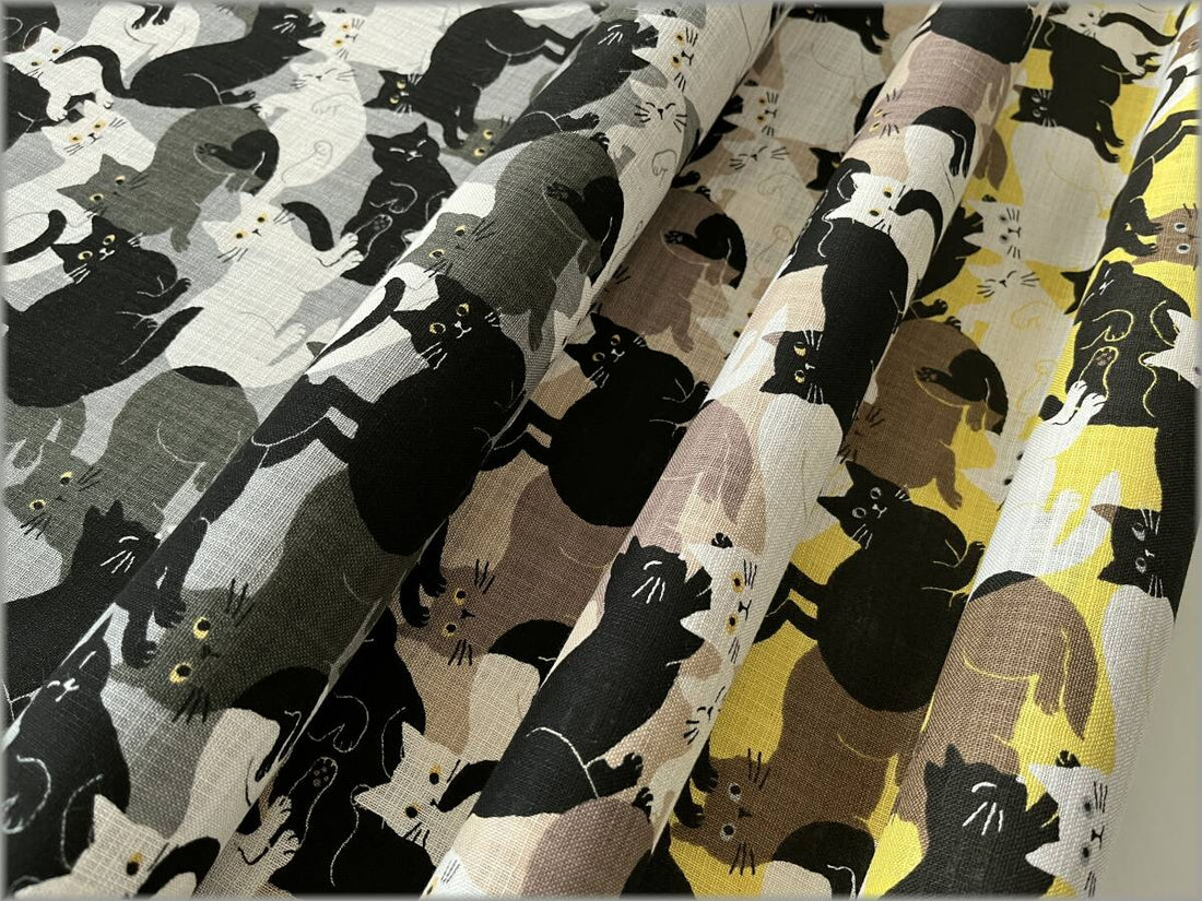 Linen-Like Slub Cotton, Taupe Cats