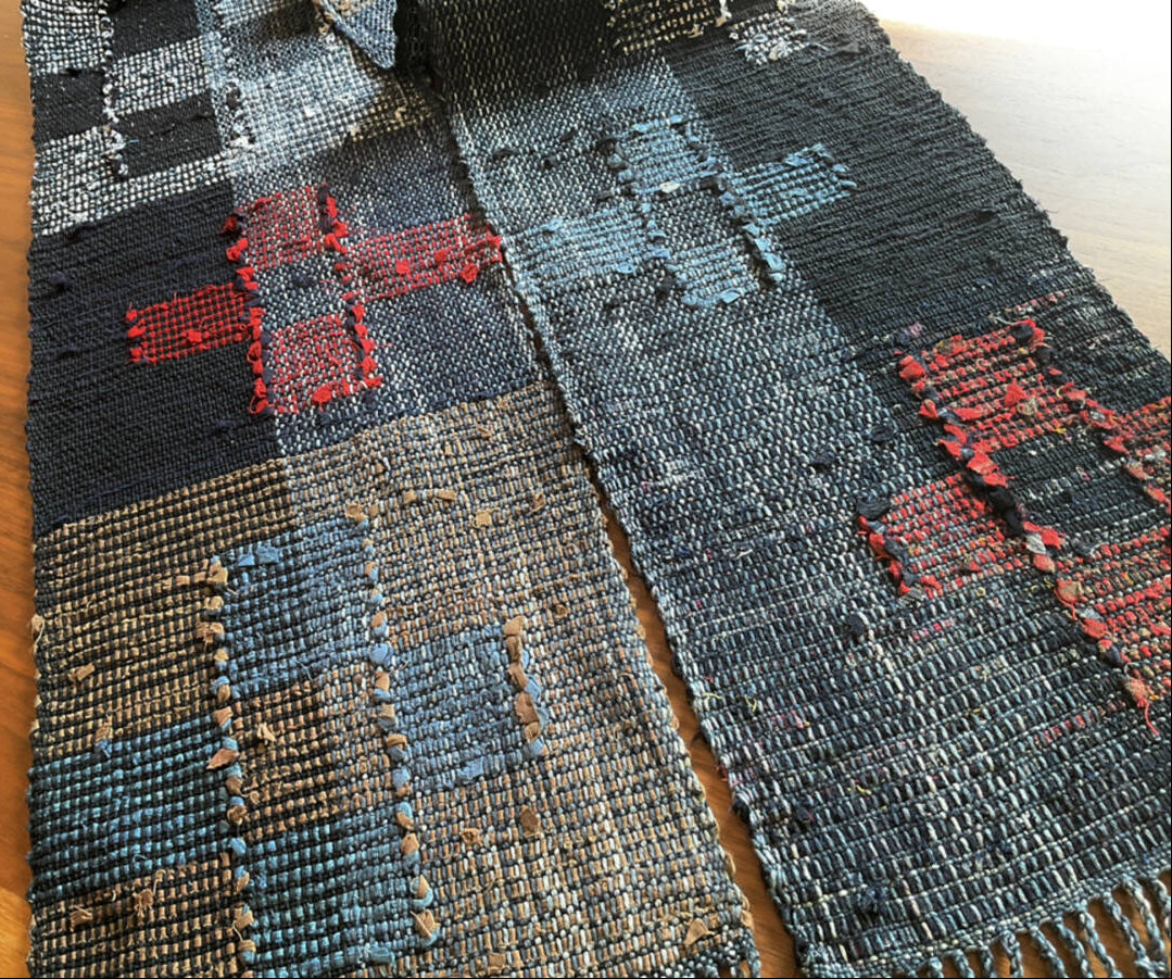 Blocked Floral Sakiori Handwoven Scarf Table Runner