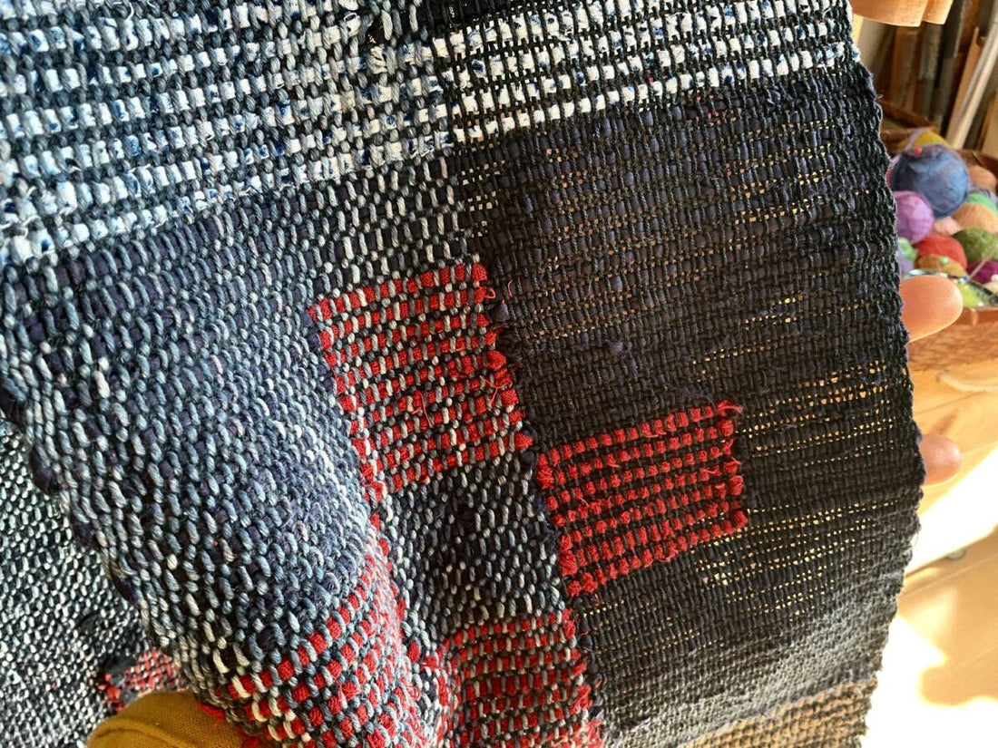 Blocked Floral Sakiori Handwoven Scarf Table Runner