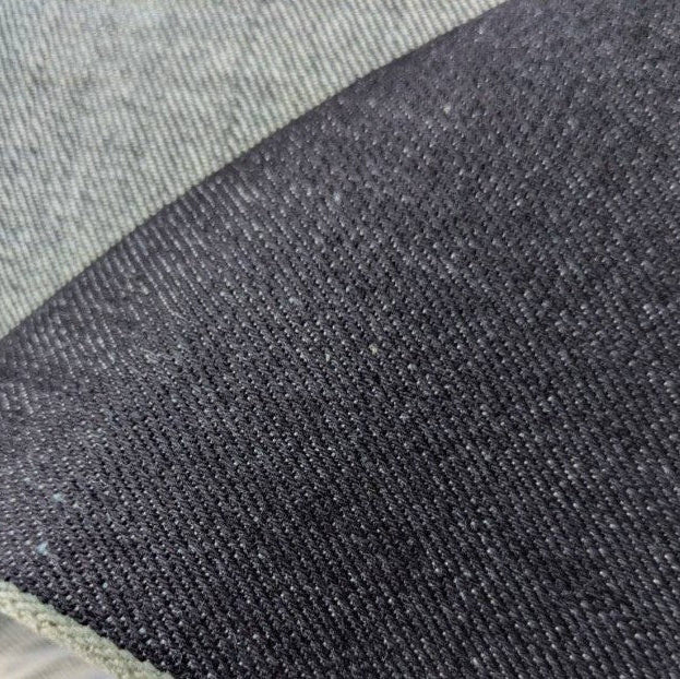Close-up of denim fabric with a visible seam