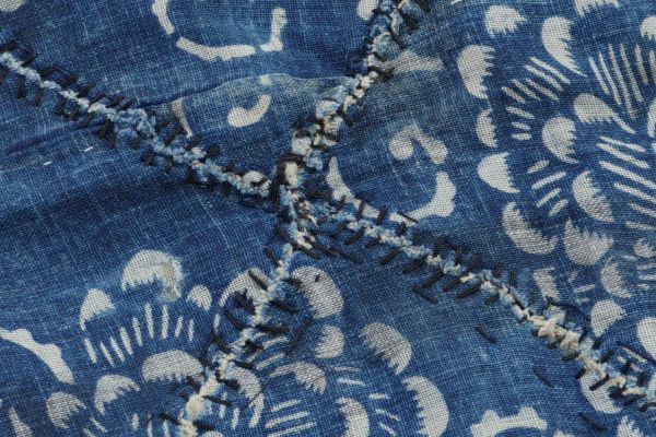 Antique Indigo Katazome Futon-ji – Chrysanthemum & Arabesque, 4 Panels Wide