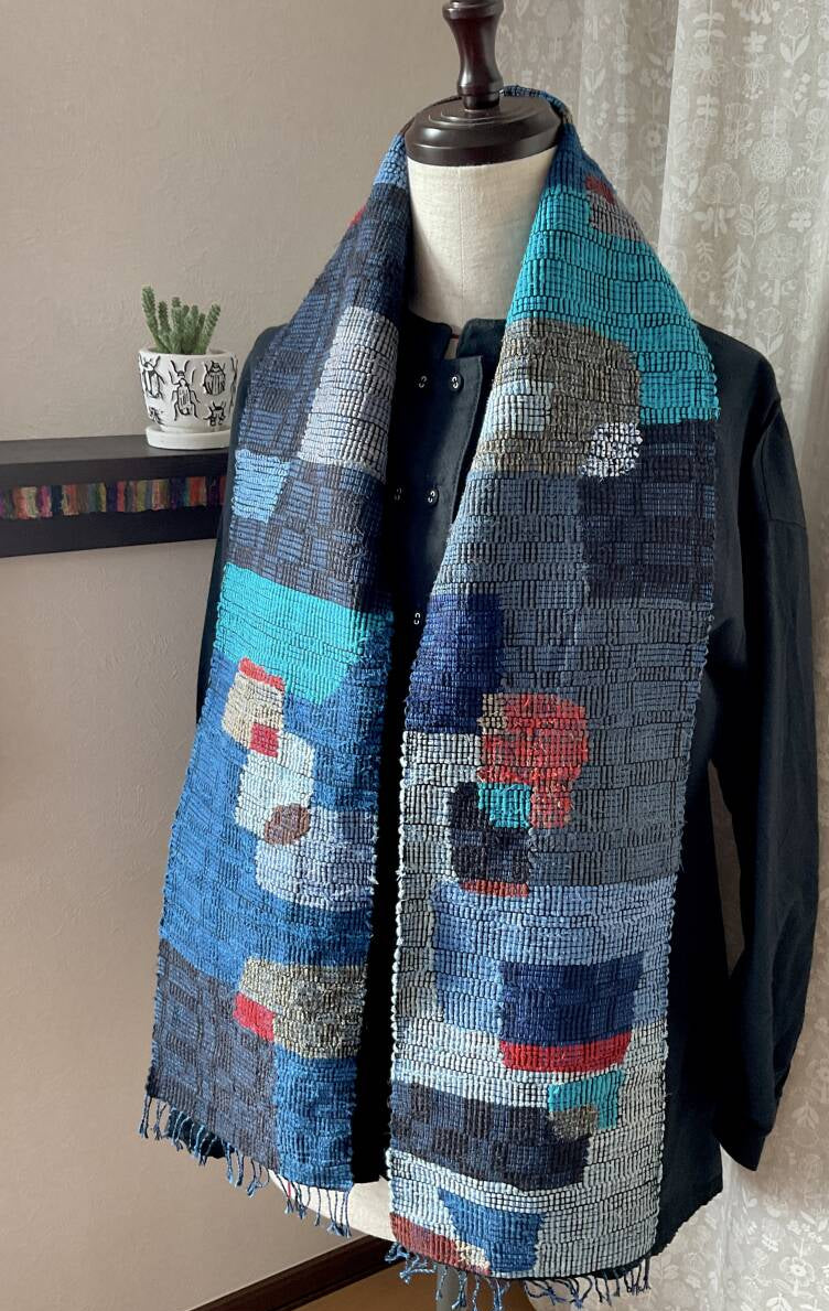 Distorted Blocks Sakiori Woven Scarf