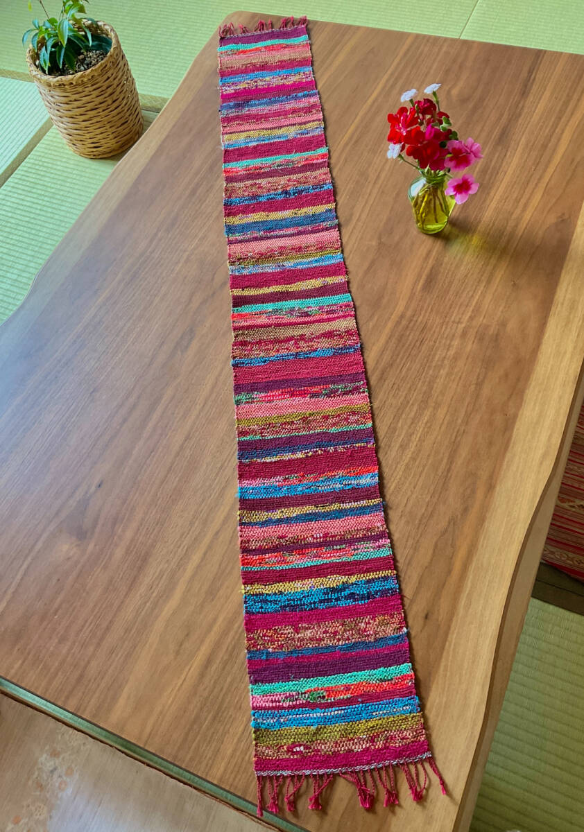 Red Stripes Sakiori Handwoven Scarf