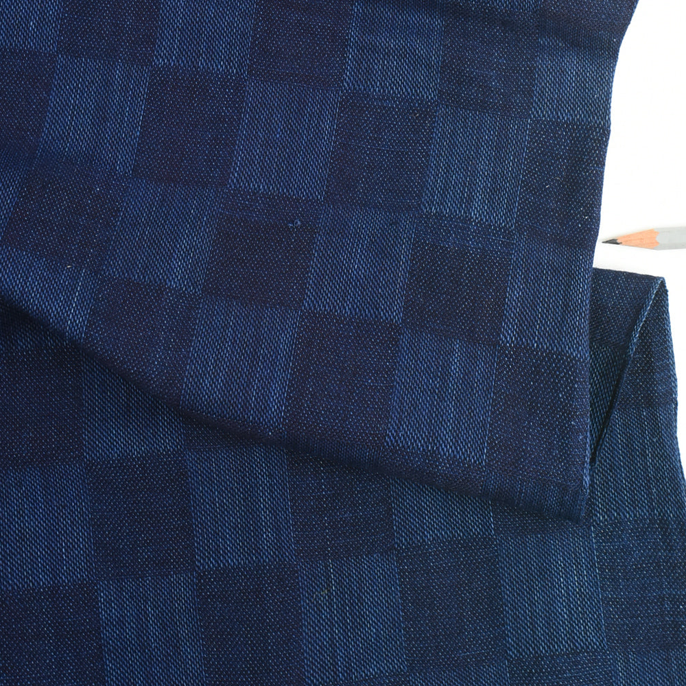 Indigo-Dyed Checkered Jacquard Cotton