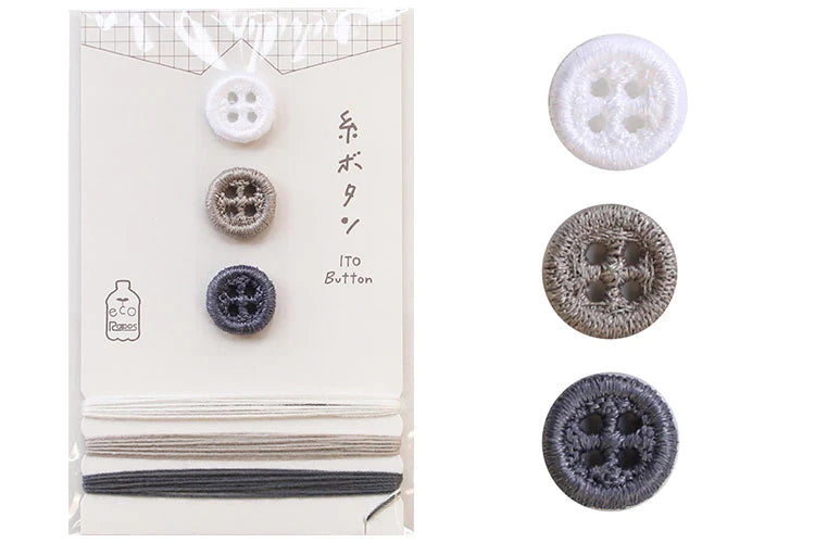 Ito Button & Thread Set, White & gray