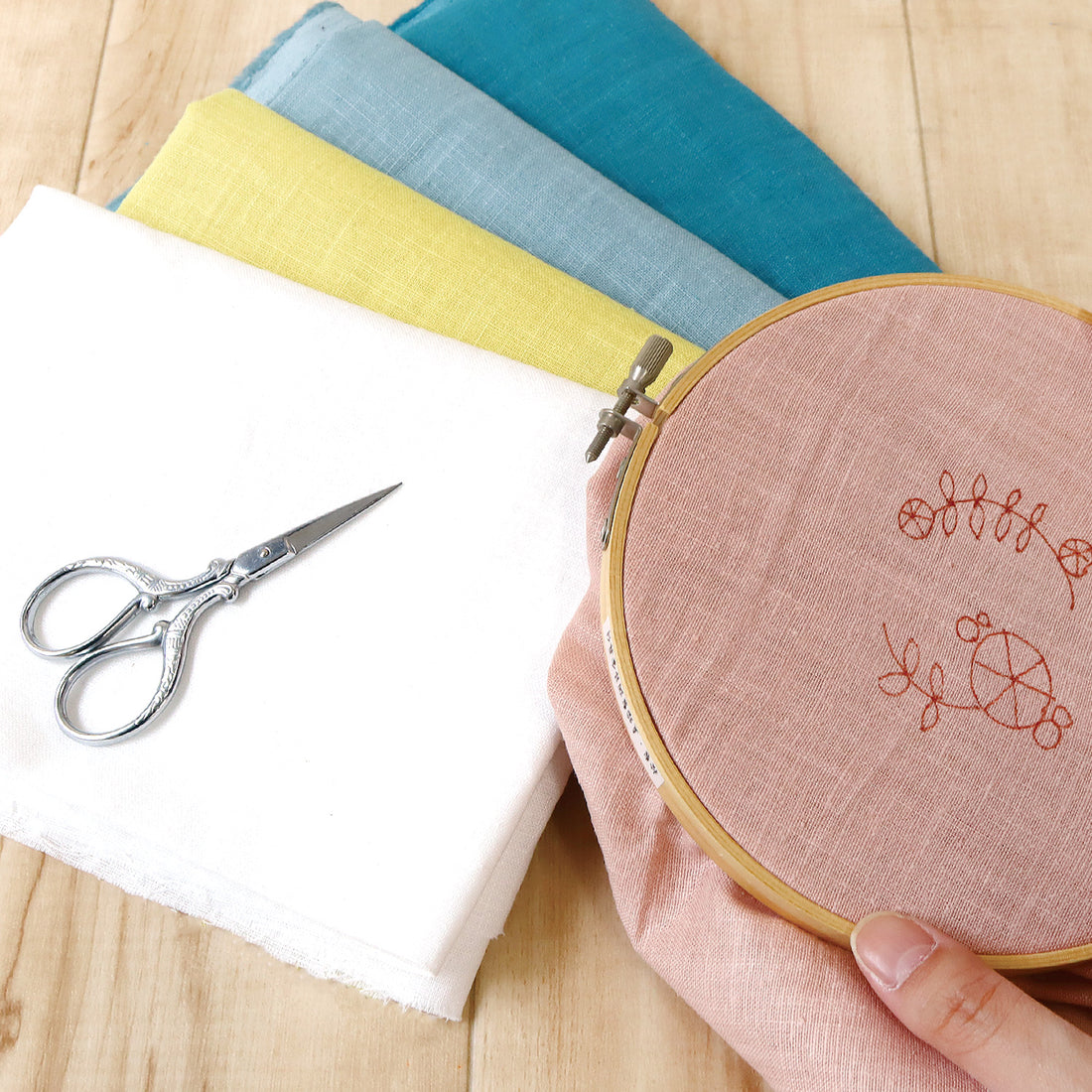 Linen Embroidery Cloth, Antique Rose