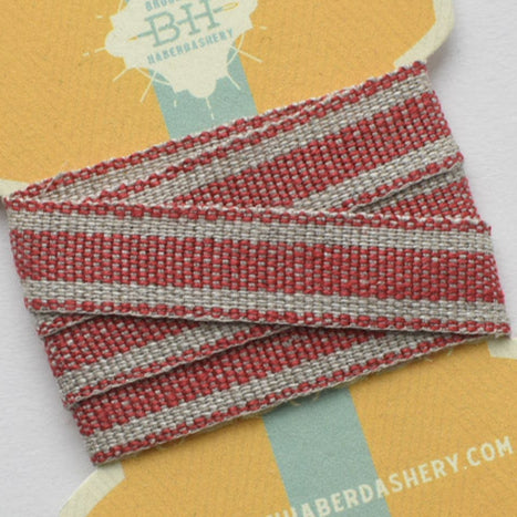 Linen Ribbon, Red Stripe 1/2