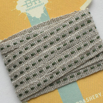 Linen Running Stitch Ribbon 2 yds - Natural/Fern Green