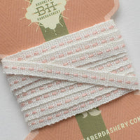 Linen Running Stitch Ribbon 2 yds - White/Layette Pink