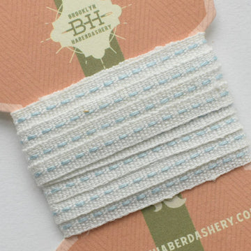 Linen Running Stitch Ribbon 2 yds - White/Sky Blue