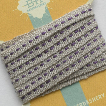 Linen Running Stitch Ribbon 2 yds - Natural/Violet
