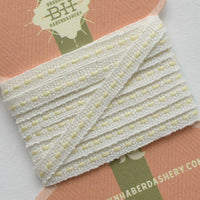 Linen Running Stitch Ribbon 2 yds - White/Straw Yellow