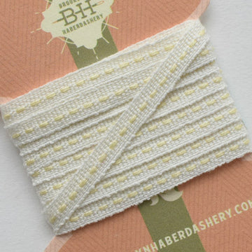 Linen Running Stitch Ribbon 2 yds - White/Straw Yellow
