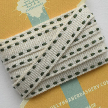 Organic Cotton Ribbon Saddle Stitch, 2yds - Fern Green