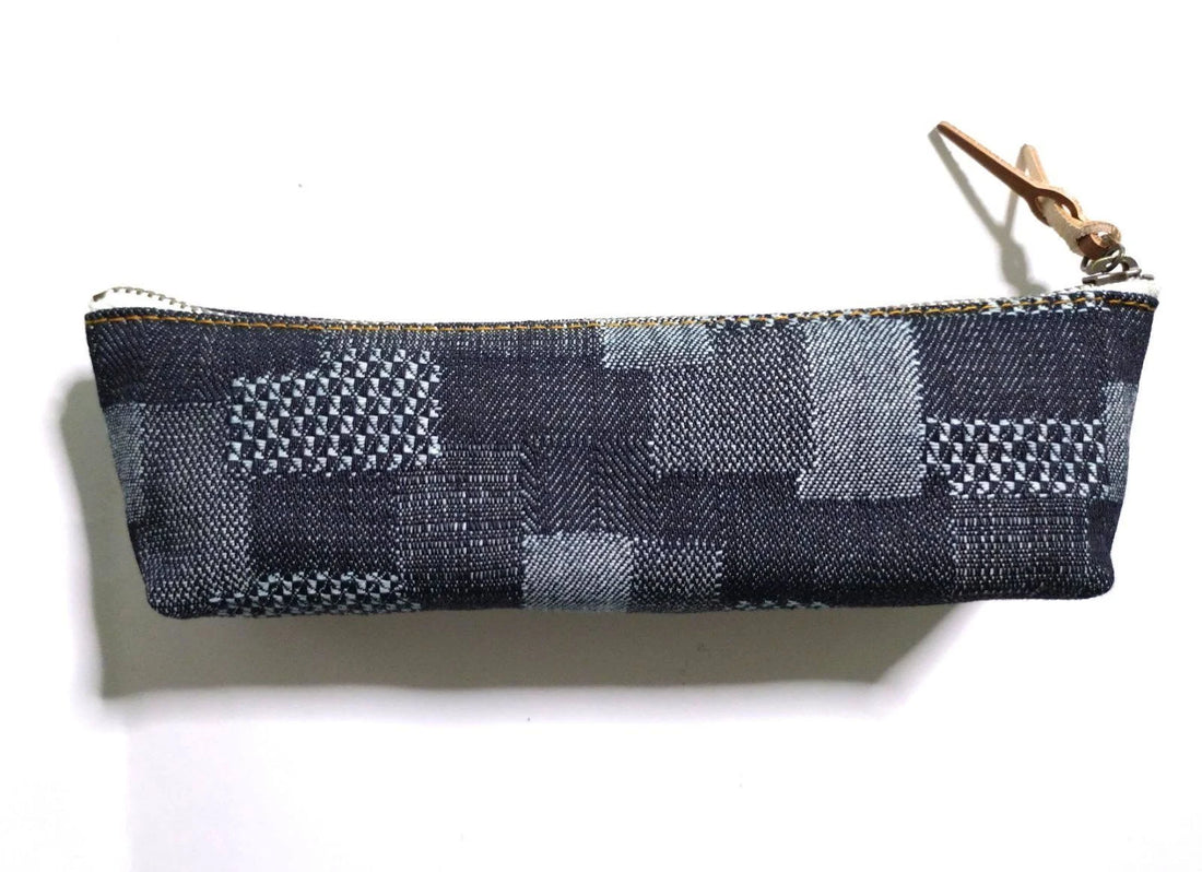 Okayama Denim Boat  Pouch - Patchwork Grid