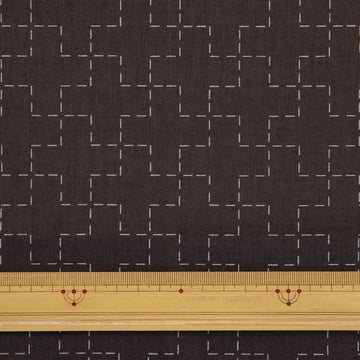 Linen/Cotton Sashiko Panel - Brown Crosses