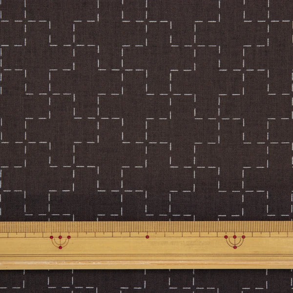 Linen/Cotton Sashiko Panel - Brown Crosses