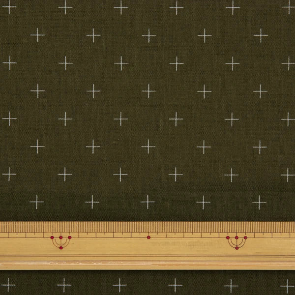 Linen/Cotton Sashiko Panel - Khaki Kasuri