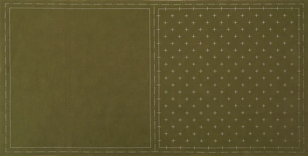 Linen/Cotton Sashiko Panel - Khaki Kasuri