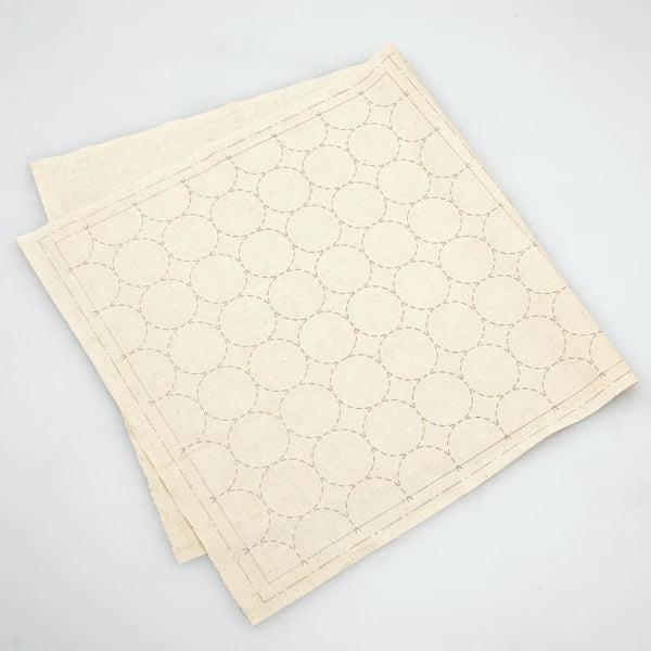 Linen/Cotton Sashiko Panel - Natural Circles