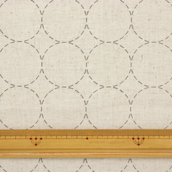 Linen/Cotton Sashiko Panel - Natural Circles