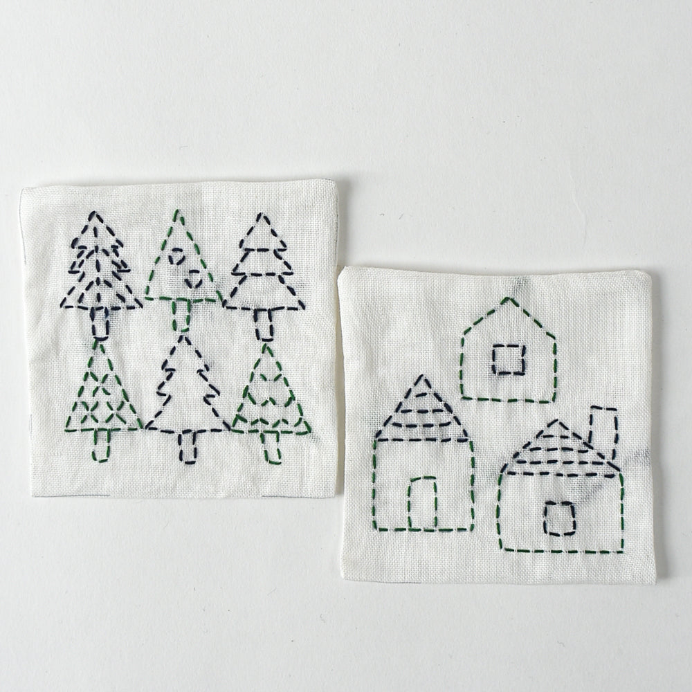 Sashiko Coaster Kit - Houses & Trees