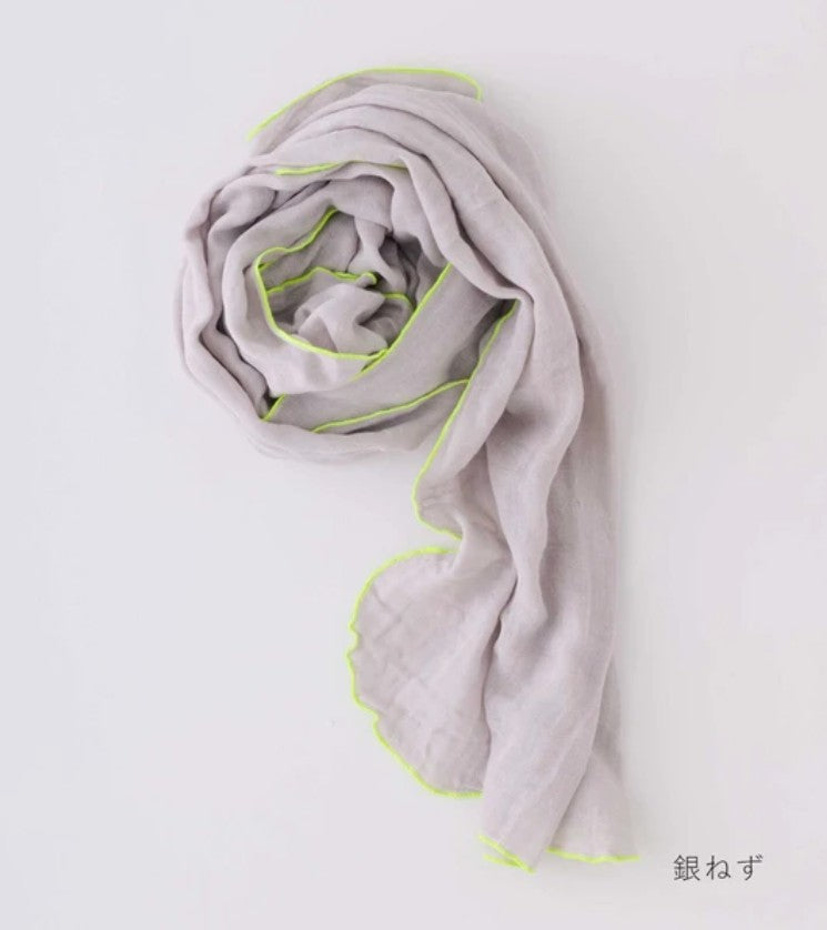 Contrast Edge Mosquito Net Scarf  - Silver/Neon Green