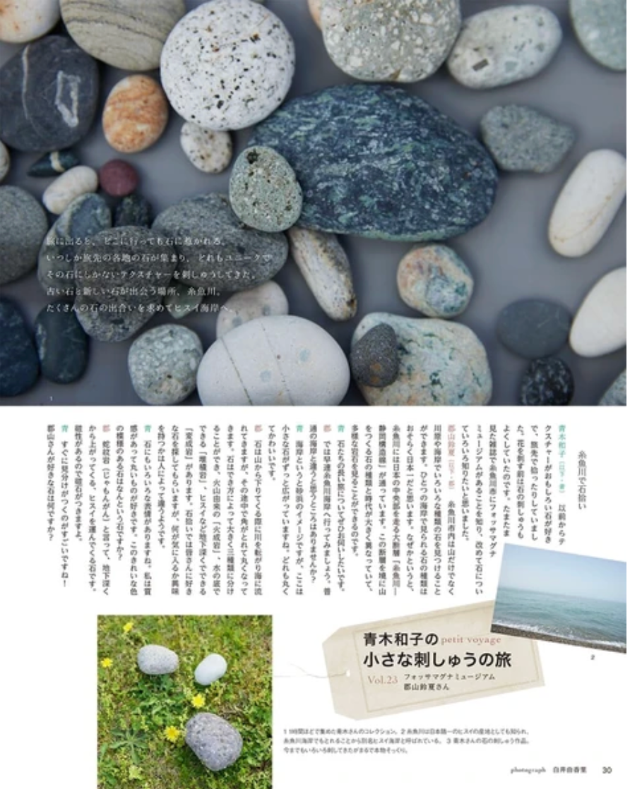Collection of variously shaped and sized stones on a gray background with Japanese text.