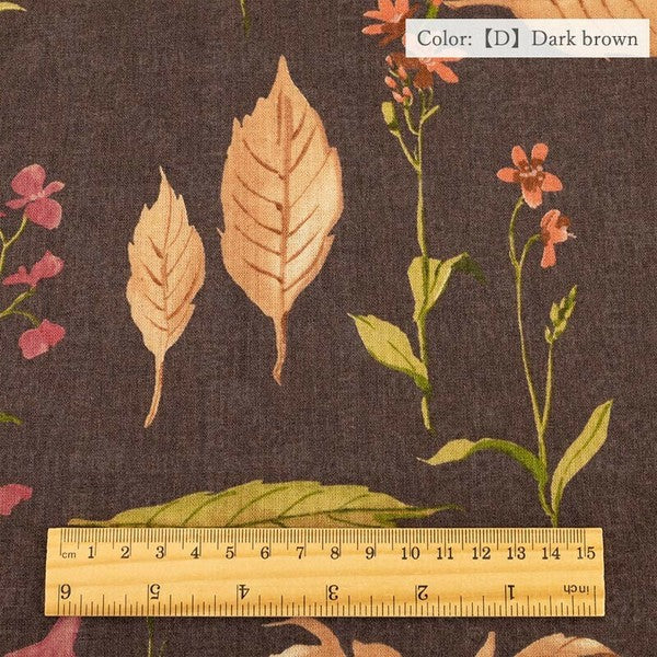 Suzuko Koseki Linen/Cotton 1/2 yd - Botanicals, Dark Brown
