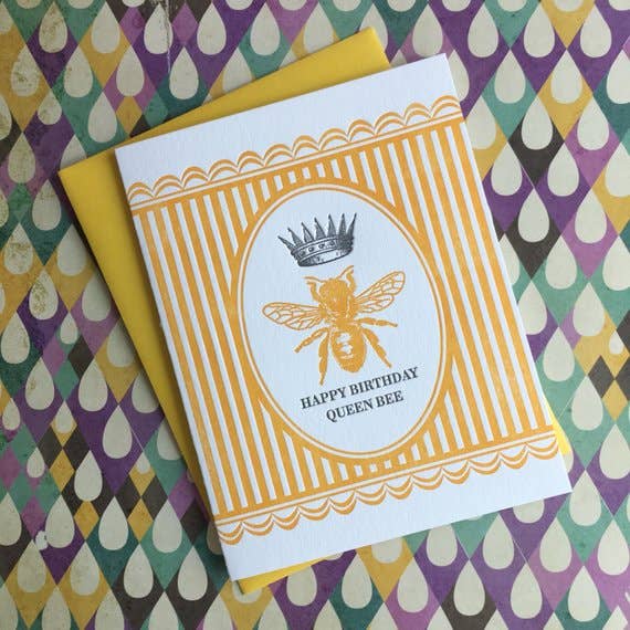Queen Bee Birthday - letterpress card