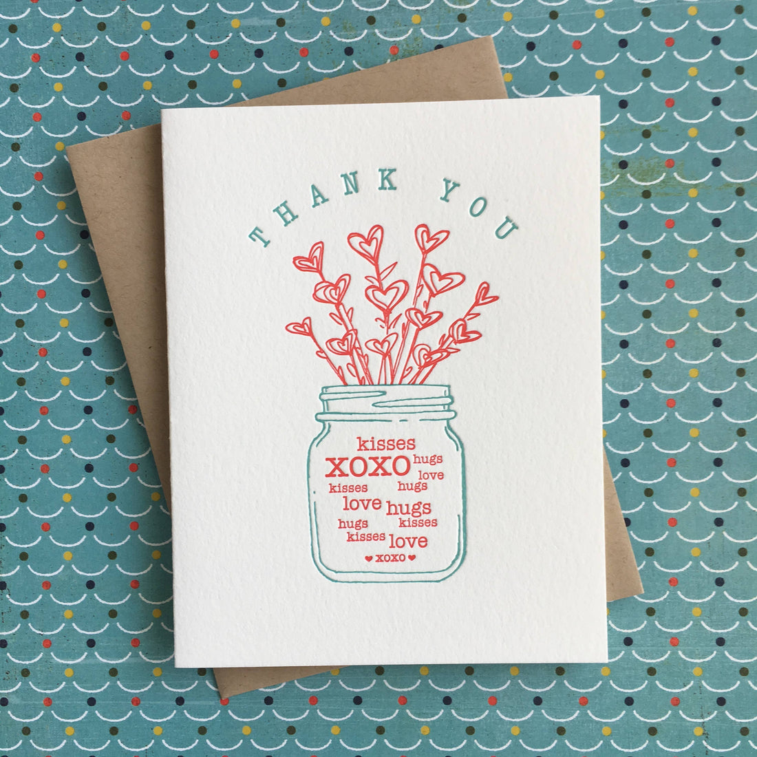 Thank You Jar of Hearts - letterpress card