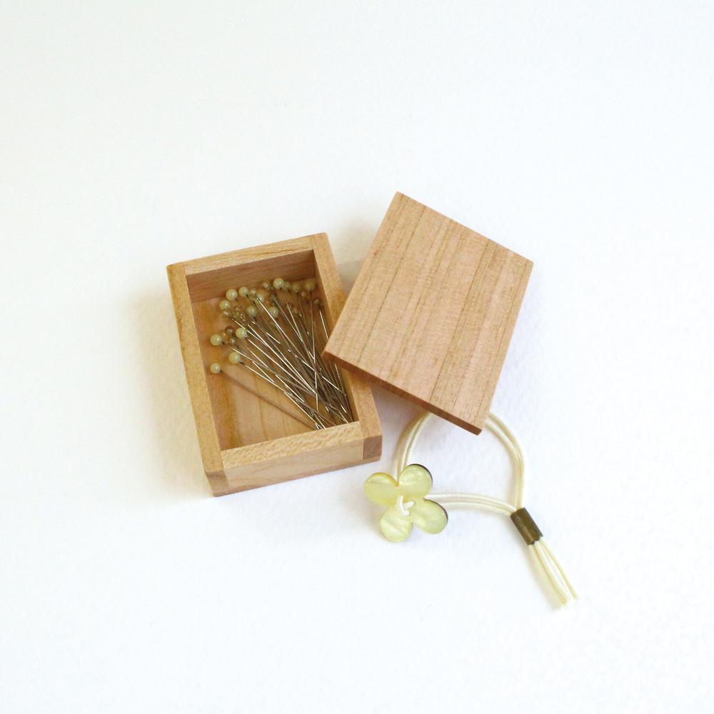 Glass Sewing Pins in a Cherry-Wood Box