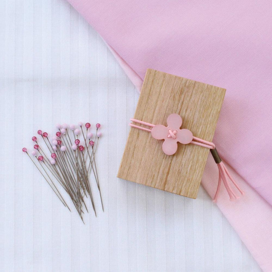 Glass Sewing Pins in a Cherry-Wood Box