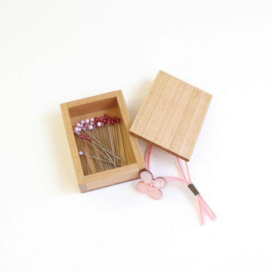 Glass Sewing Pins in a Cherry-Wood Box