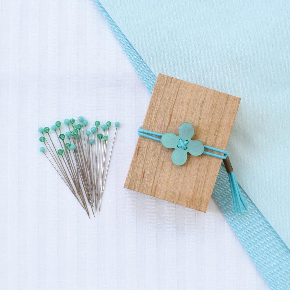 Glass Sewing Pins in a Cherry-Wood Box