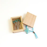 Glass Sewing Pins in a Cherry-Wood Box