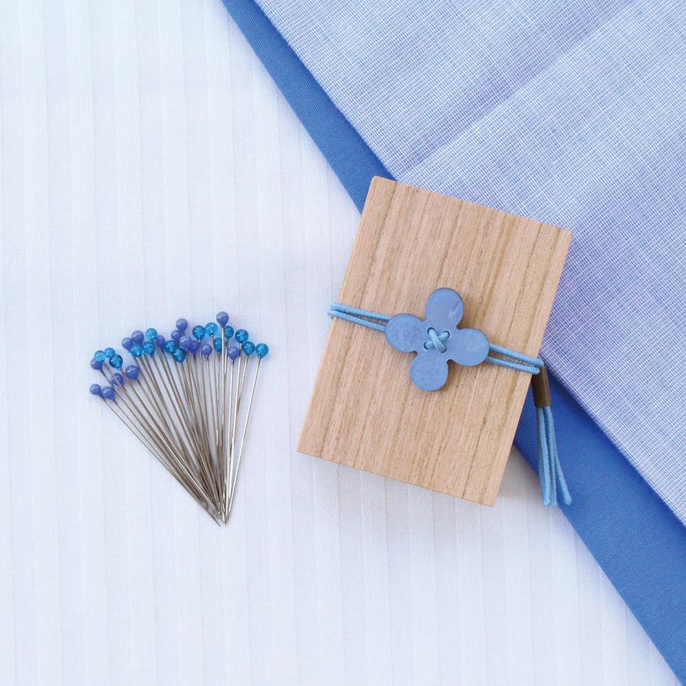 Glass Sewing Pins in a Cherry-Wood Box